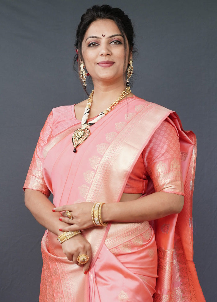 Peach Dupion Silk Saree With Blouse Piece