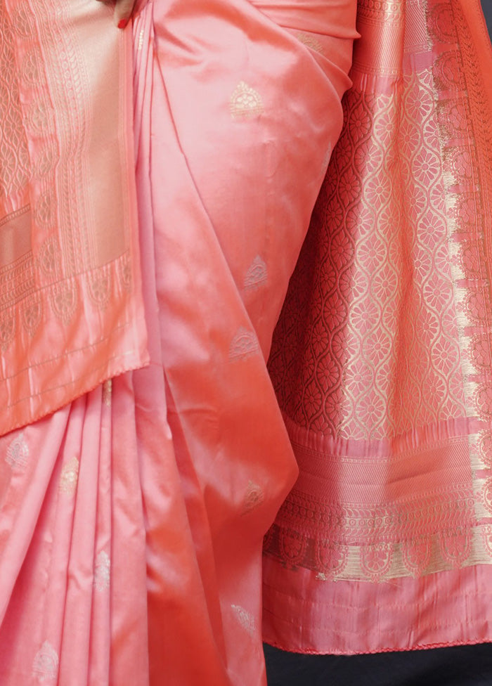 Peach Dupion Silk Saree With Blouse Piece