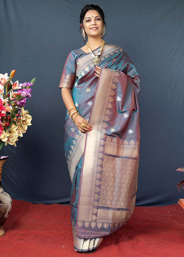 Grey Dupion Silk Saree With Blouse Piece