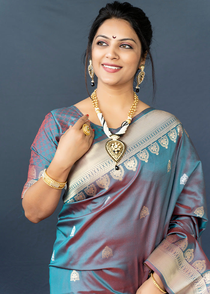 Grey Dupion Silk Saree With Blouse Piece