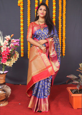 Blue Dupion Silk Saree With Blouse Piece