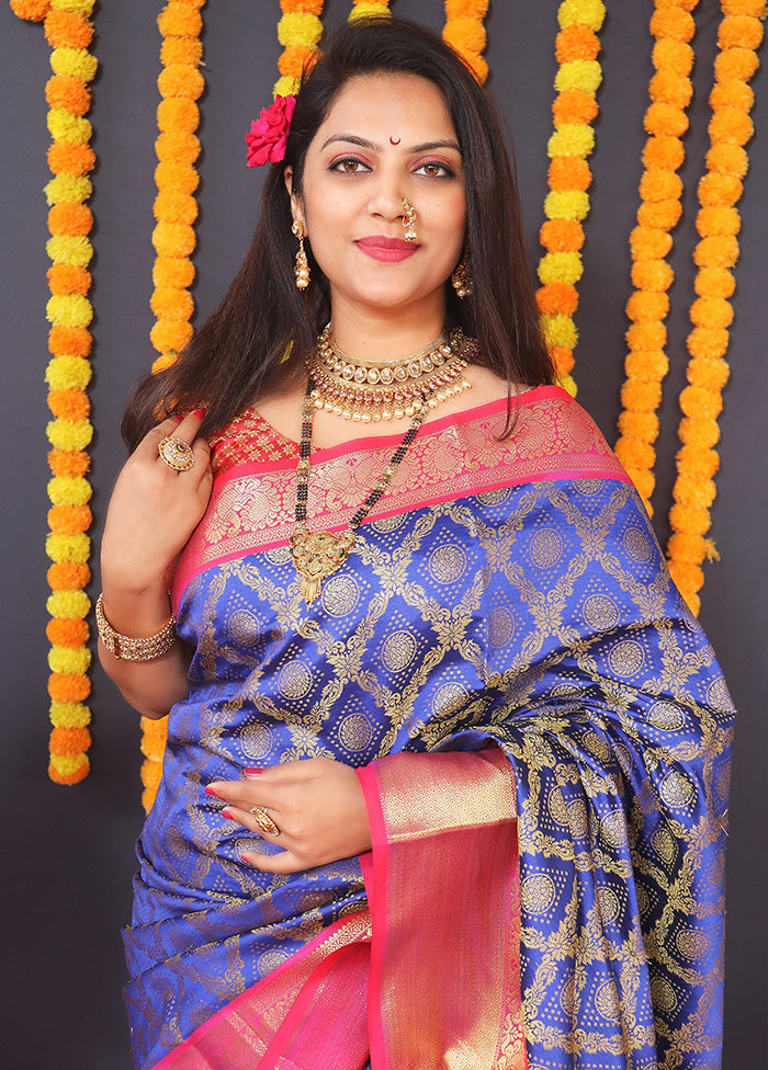 Blue Dupion Silk Saree With Blouse Piece