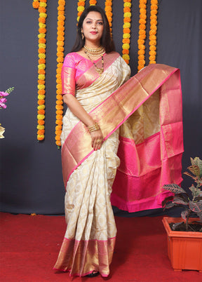 Off White Dupion Silk Saree With Blouse Piece