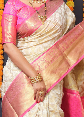 Off White Dupion Silk Saree With Blouse Piece