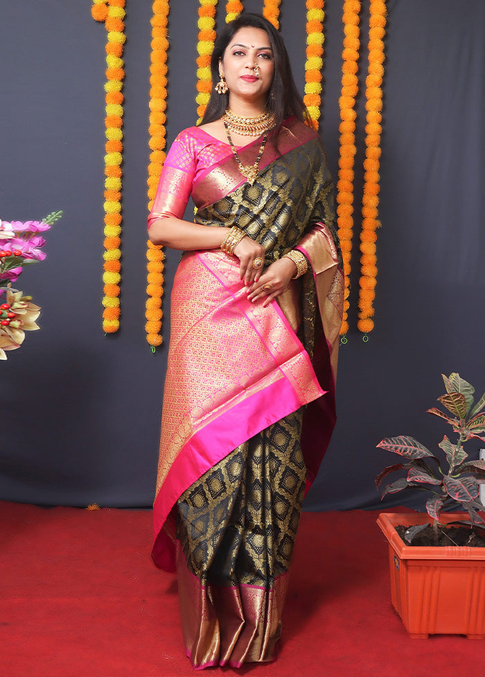 Black Dupion Silk Saree With Blouse Piece