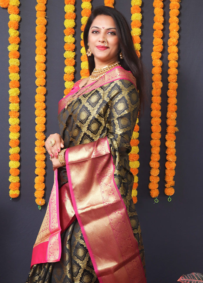 Black Dupion Silk Saree With Blouse Piece