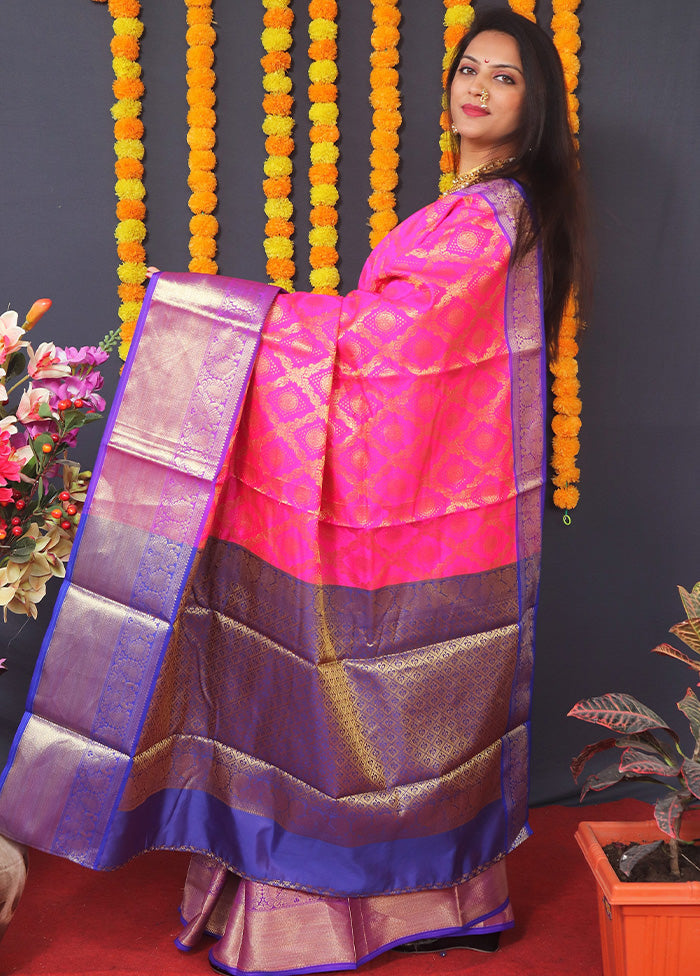 Pink Dupion Silk Saree With Blouse Piece