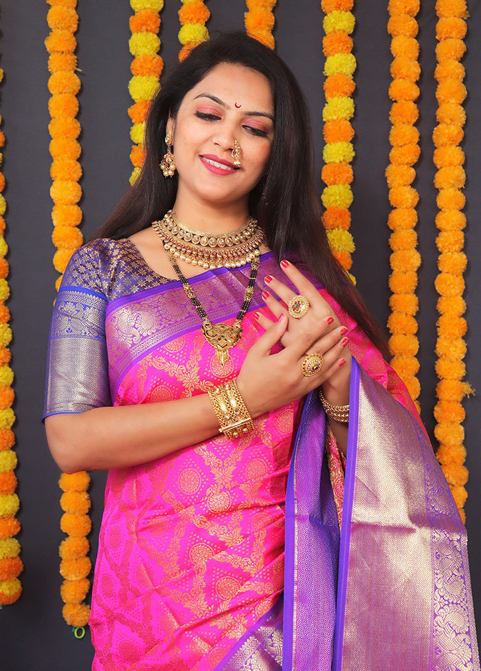 Pink Dupion Silk Saree With Blouse Piece