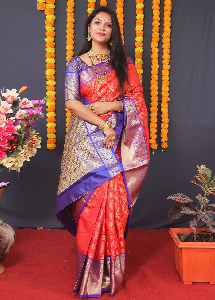 Red Dupion Silk Saree With Blouse Piece