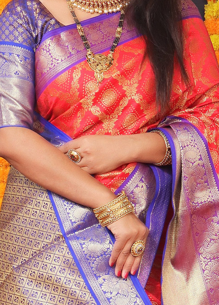 Red Dupion Silk Saree With Blouse Piece