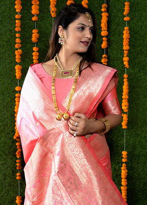 Baby Pink Dupion Silk Saree With Blouse Piece