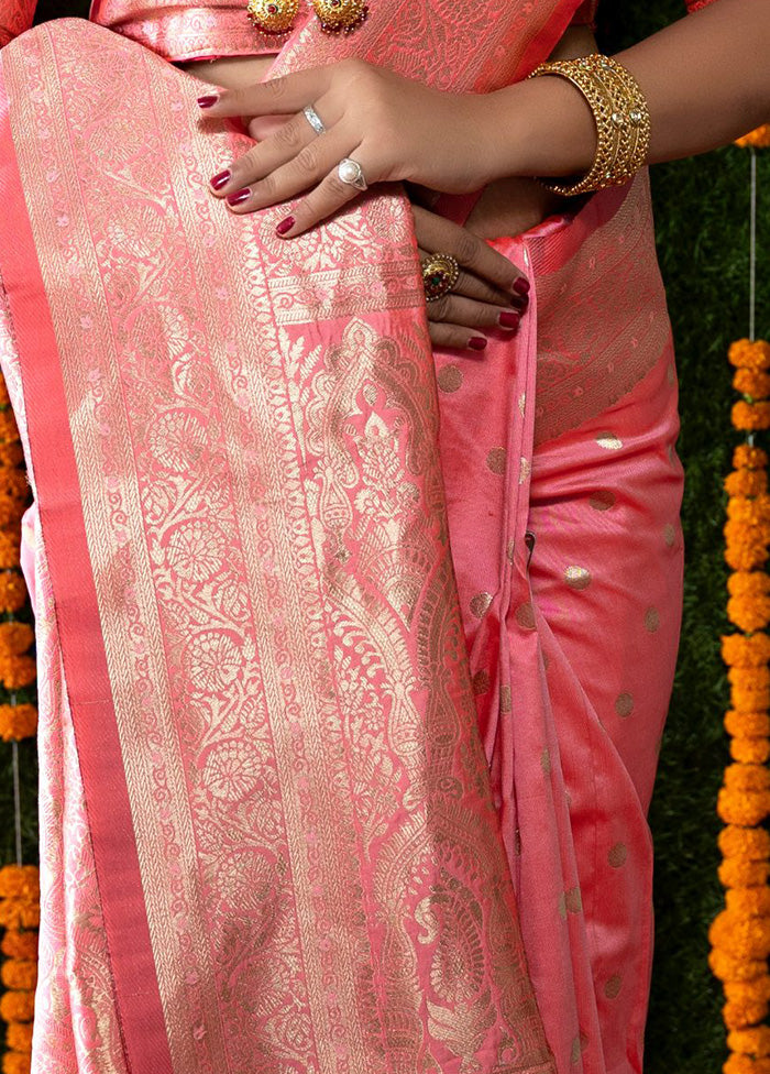 Baby Pink Dupion Silk Saree With Blouse Piece