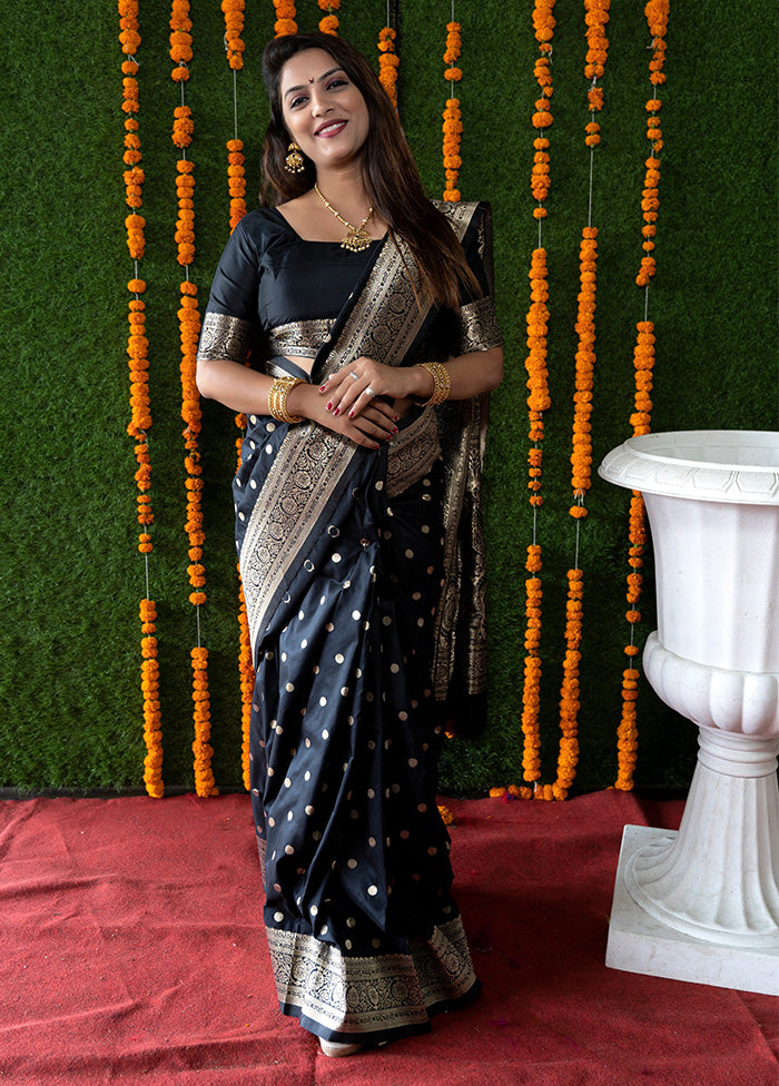 Black Dupion Silk Saree With Blouse Piece