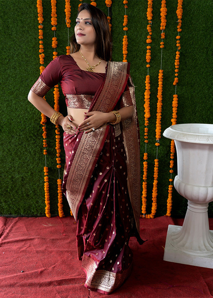 Maroon Dupion Silk Saree With Blouse Piece