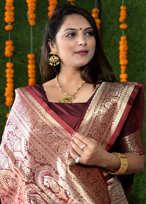 Maroon Dupion Silk Saree With Blouse Piece