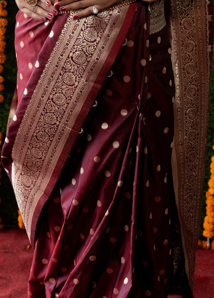 Maroon Dupion Silk Saree With Blouse Piece