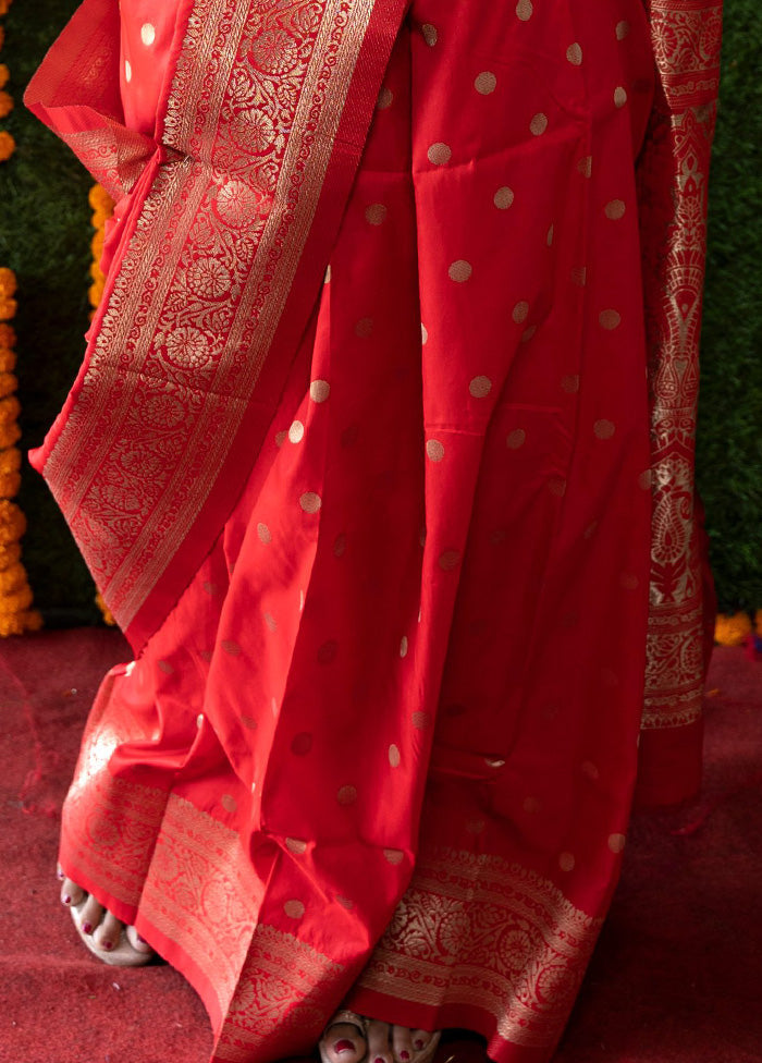 Red Dupion Silk Saree With Blouse Piece