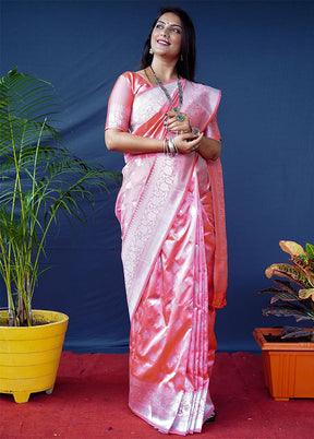 Baby Pink Dupion Silk Saree With Blouse Piece