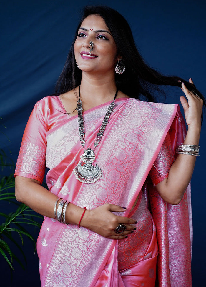 Baby Pink Dupion Silk Saree With Blouse Piece