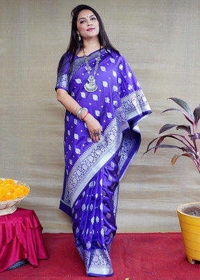 Blue Dupion Silk Saree With Blouse Piece