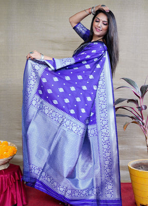 Blue Dupion Silk Saree With Blouse Piece