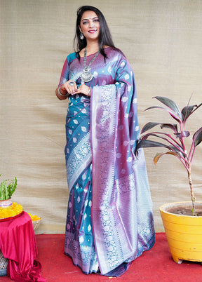 Teal Dupion Silk Saree With Blouse Piece