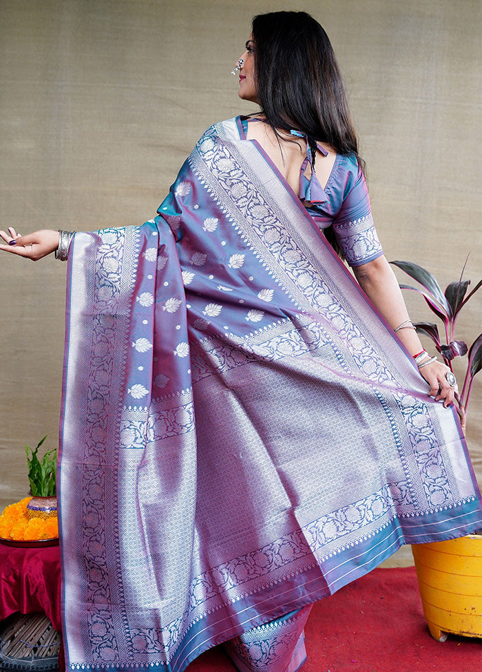 Teal Dupion Silk Saree With Blouse Piece