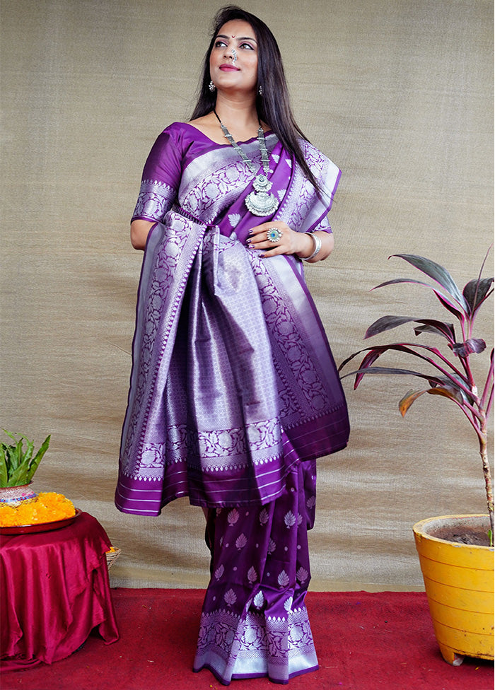 Purple Dupion Silk Saree With Blouse Piece