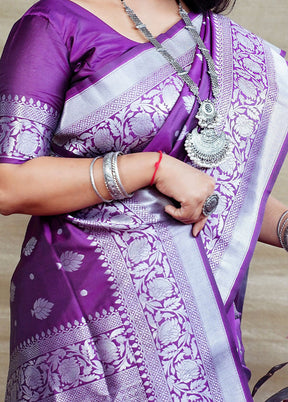 Purple Dupion Silk Saree With Blouse Piece