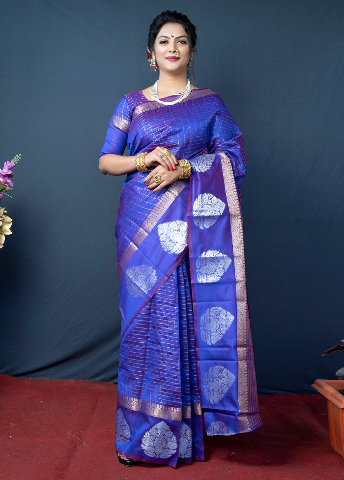 Royal Blue Silk Saree With Blouse Piece