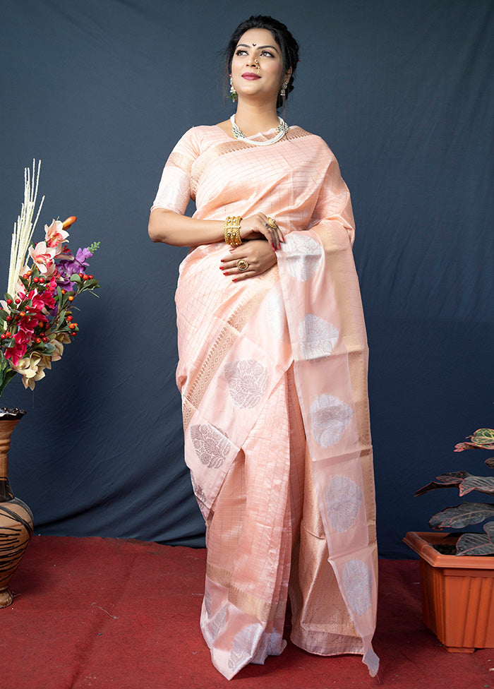 Peach Silk Saree With Blouse Piece