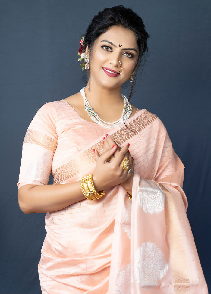 Peach Silk Saree With Blouse Piece