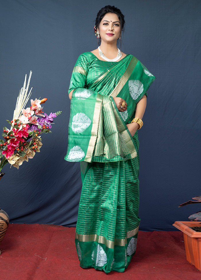 Sea Green Silk Saree With Blouse Piece