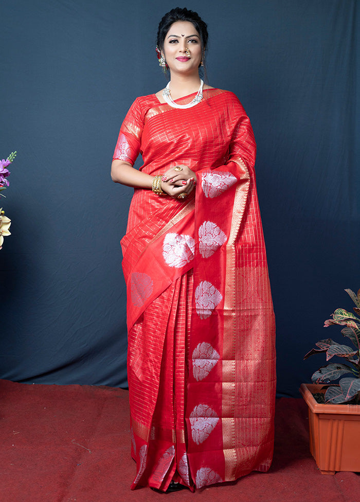 Red Silk Saree With Blouse Piece