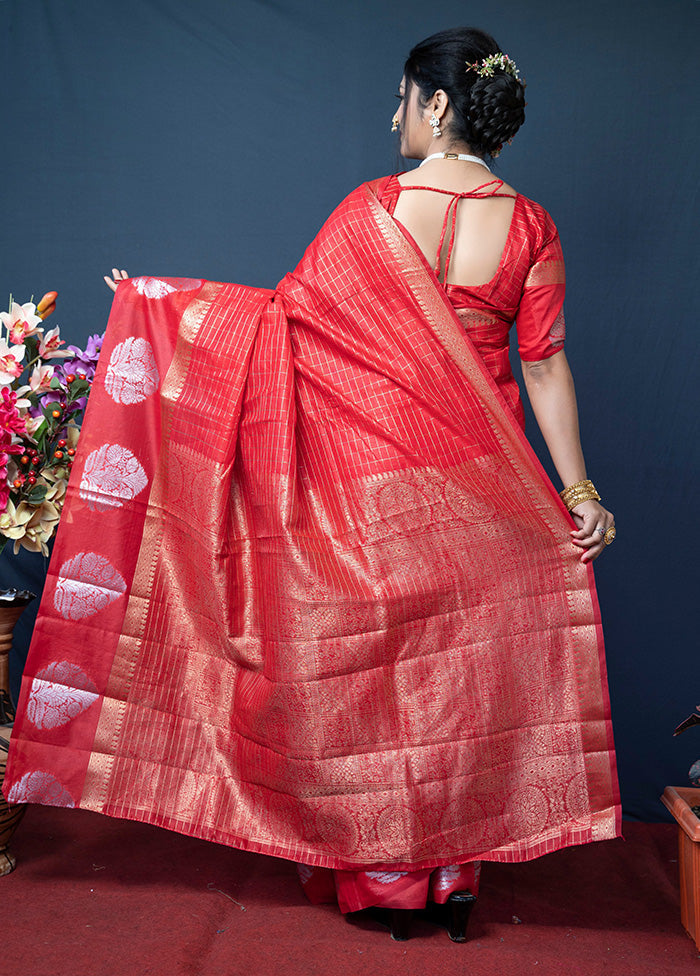 Red Silk Saree With Blouse Piece