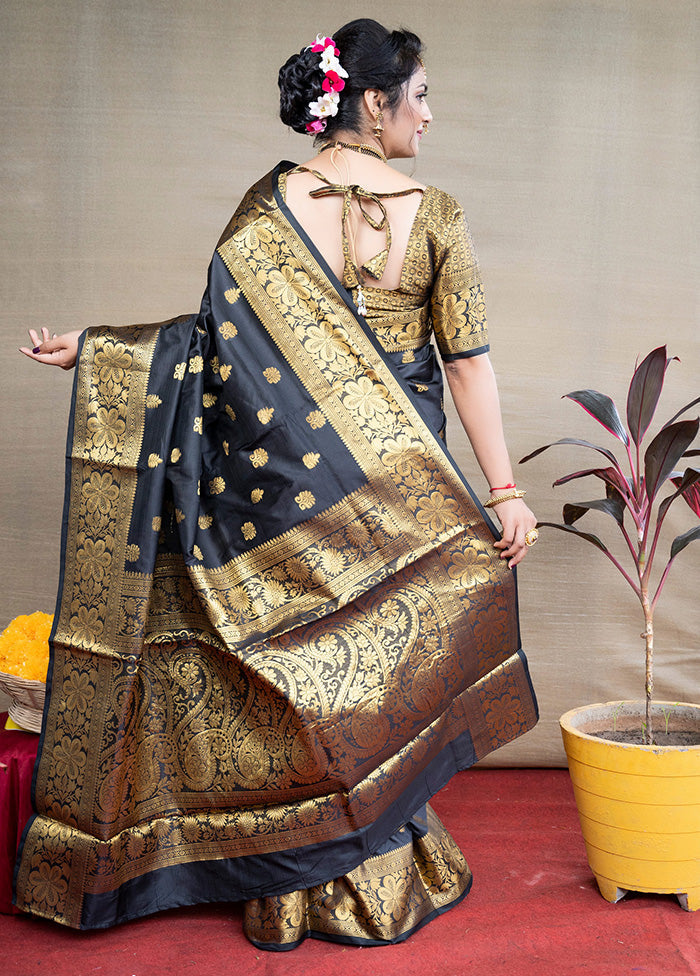 Black Dupion Silk Saree With Blouse Piece