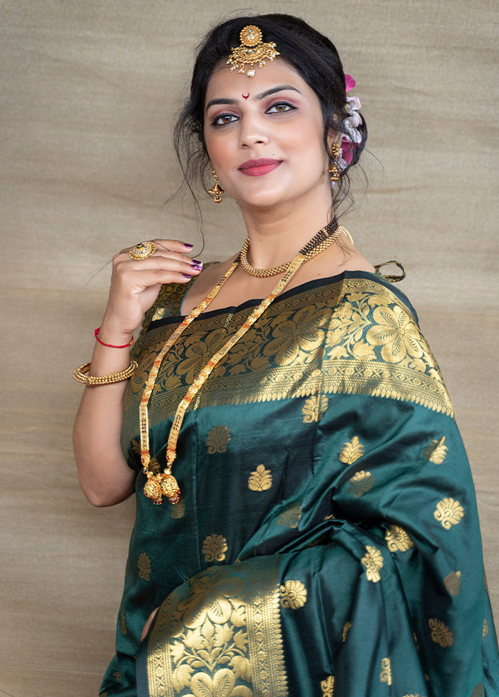 Bottle Green Dupion Silk Saree With Blouse Piece