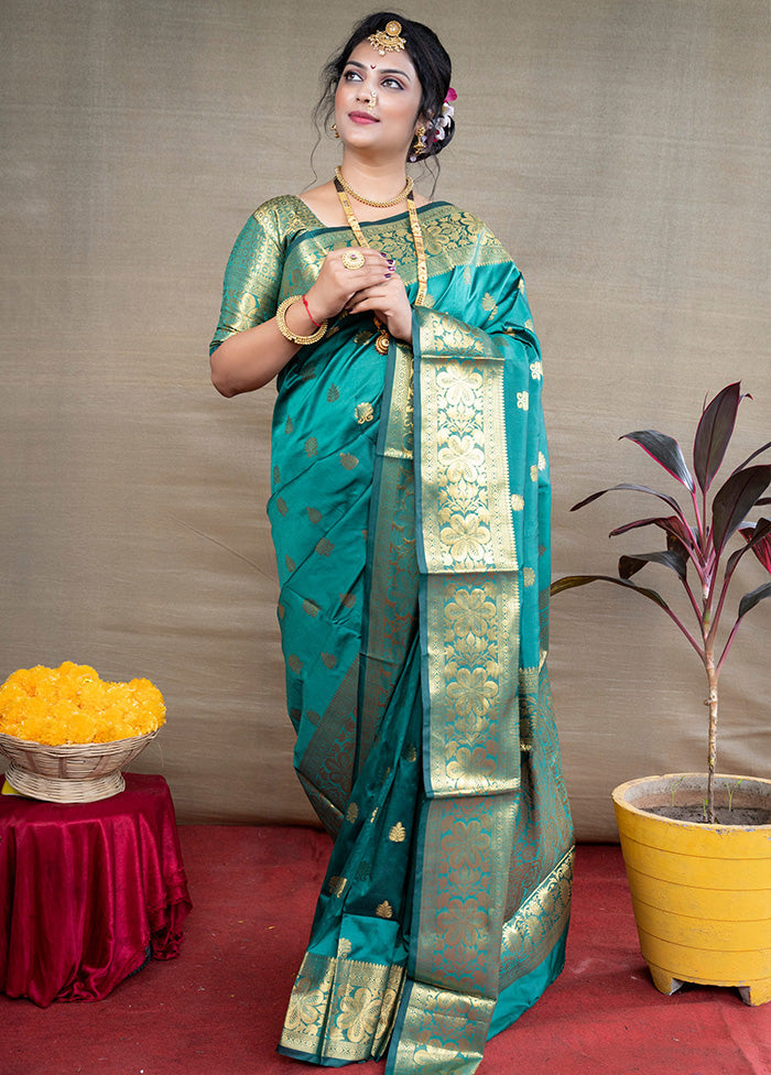 Sea Green Dupion Silk Saree With Blouse Piece