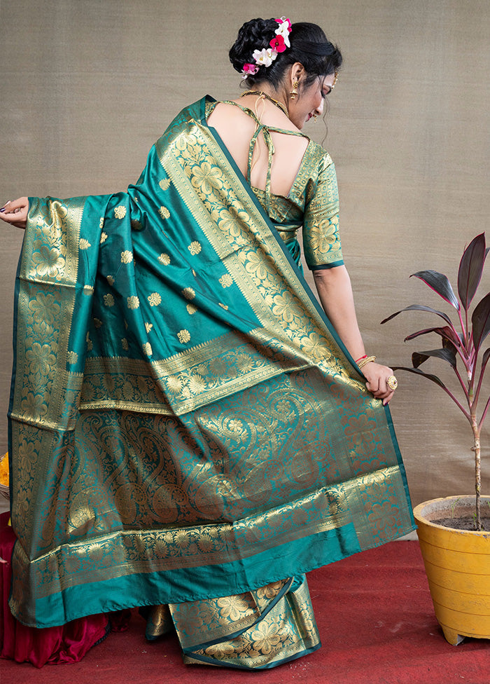 Sea Green Dupion Silk Saree With Blouse Piece