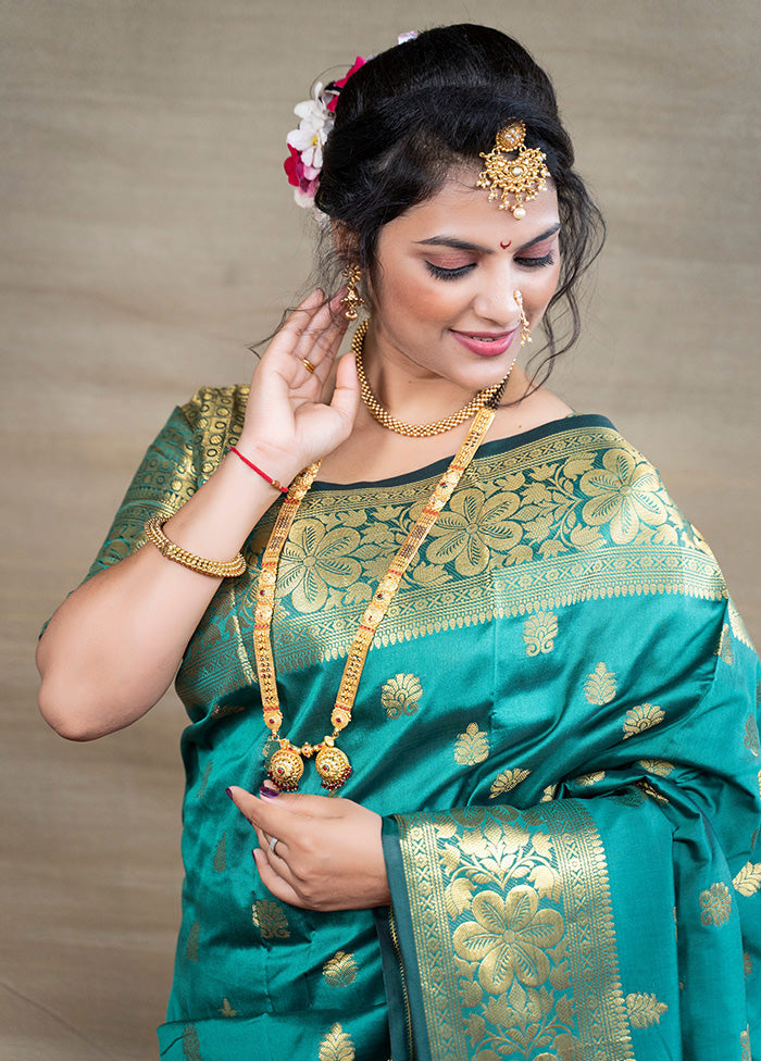 Sea Green Dupion Silk Saree With Blouse Piece