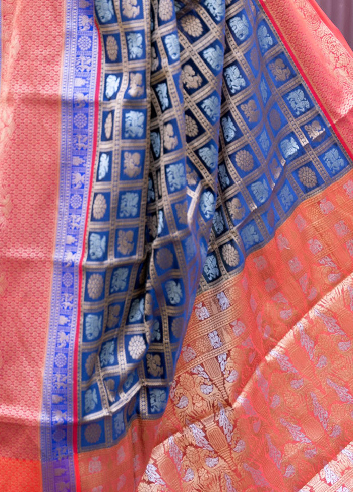 Blue Dupion Silk Saree With Blouse Piece