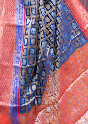 Blue Dupion Silk Saree With Blouse Piece