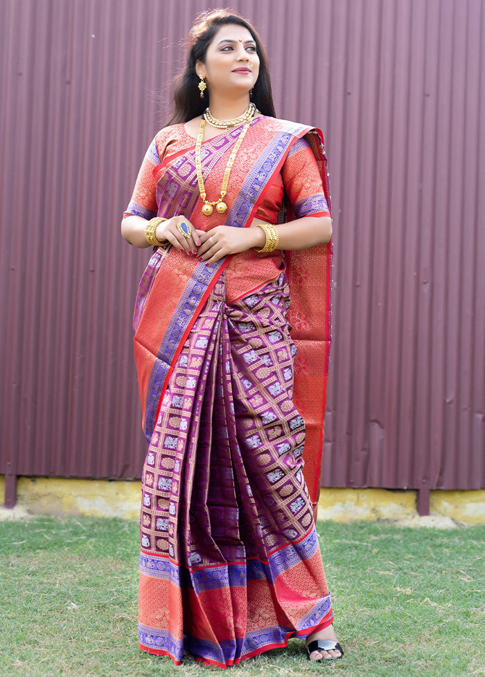 Wine Dupion Silk Saree With Blouse Piece