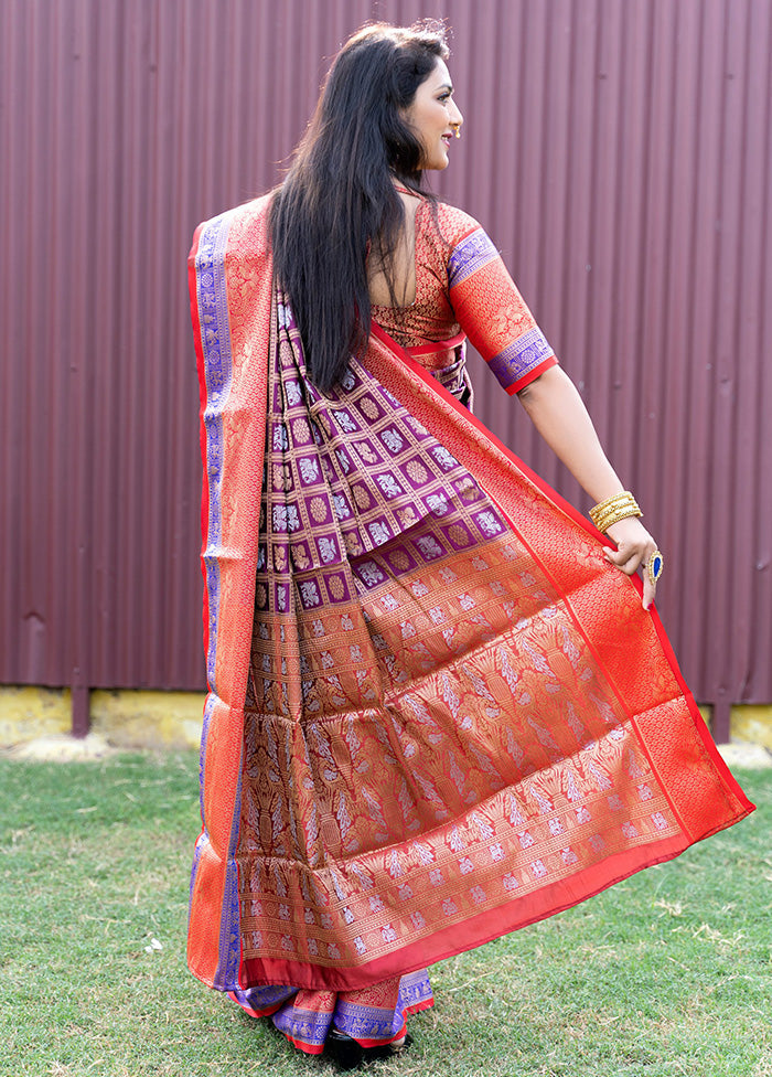 Wine Dupion Silk Saree With Blouse Piece