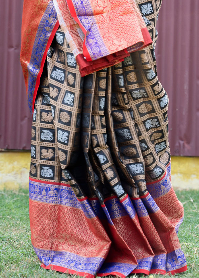 Black Dupion Silk Saree With Blouse Piece