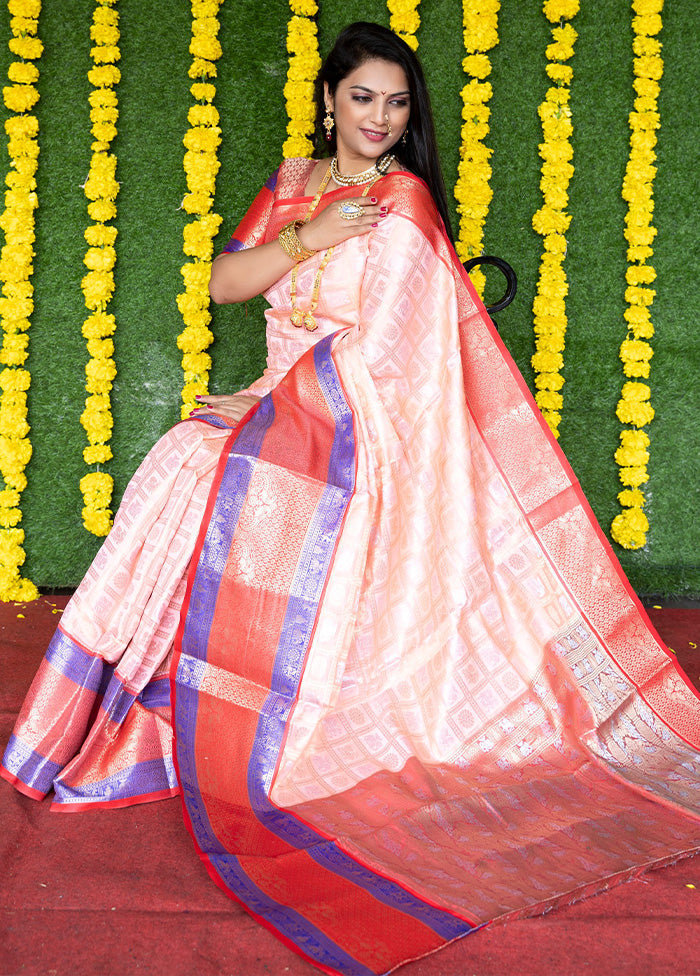 Peach Dupion Silk Saree With Blouse Piece