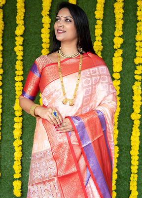 Peach Dupion Silk Saree With Blouse Piece