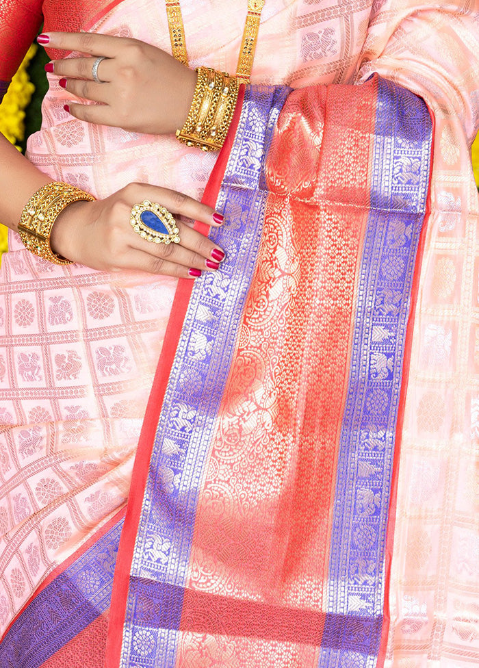 Peach Dupion Silk Saree With Blouse Piece