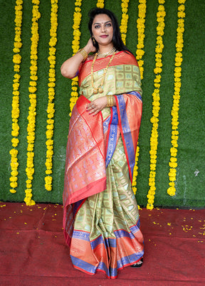 Sea Green Dupion Silk Saree With Blouse Piece