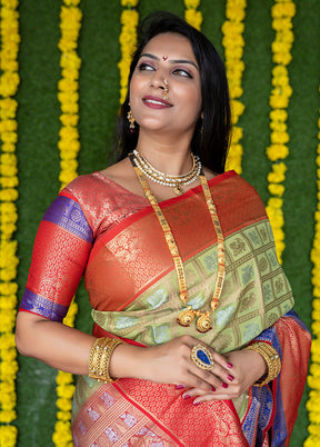 Sea Green Dupion Silk Saree With Blouse Piece